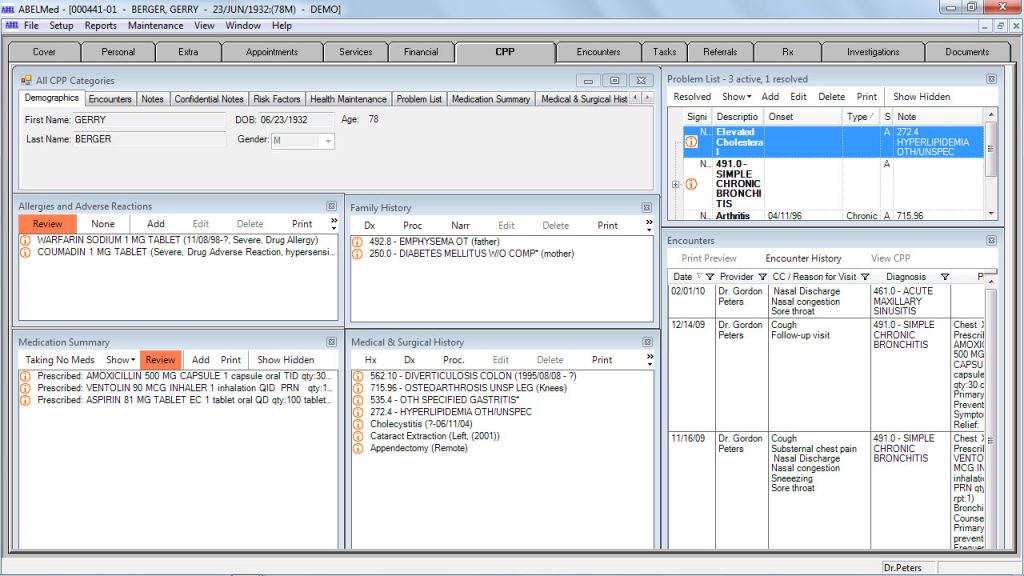 A screenshot of the Cumulative Patient Profile in ABELMed.