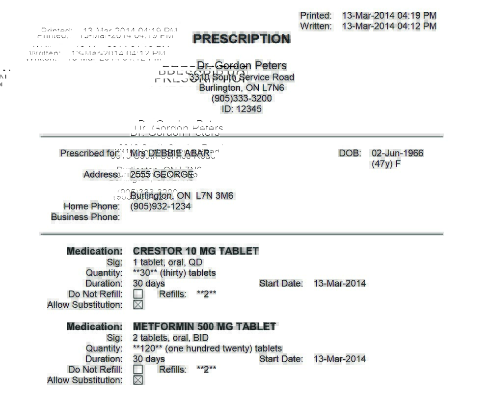 An example of a prescription for a patient.
