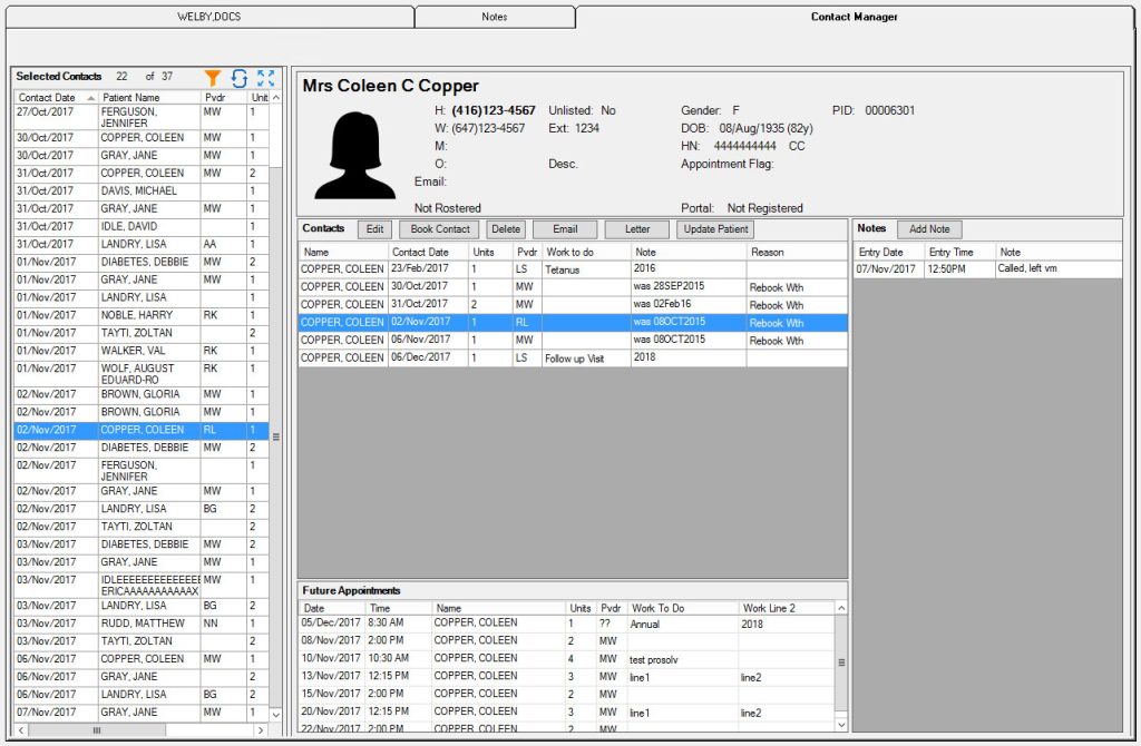 A screenshot of the Contact Manager in ABELMed software.