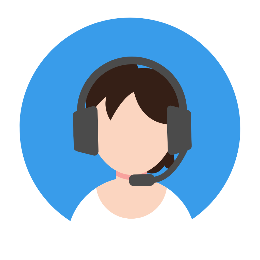 Icon of support person wearing a headset over top of a blue circle.