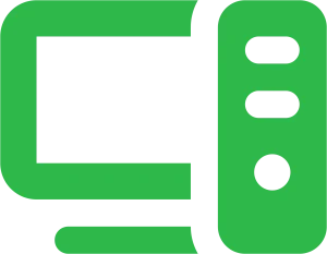 Green icon of a computer monitor and a server tower beside the monitor.